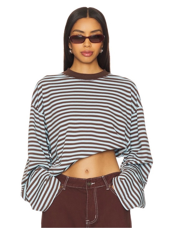 Lioness Tops - Lioness Bloom Long Sleeve Top Chocolate Sea Stripe Size S